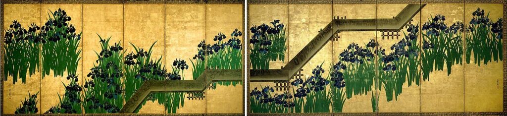 Ogata Korin "Irises at Yatsuhashi (Eight Bridges)" The Metropolitan Museum of Art