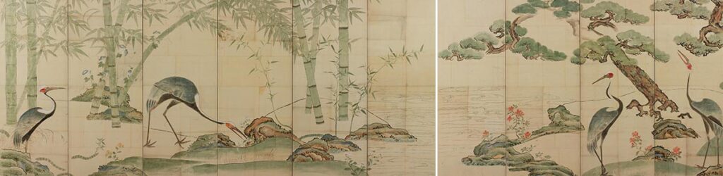 尾形光琳「松竹に鶴図屏風」メトロポリタン美術館