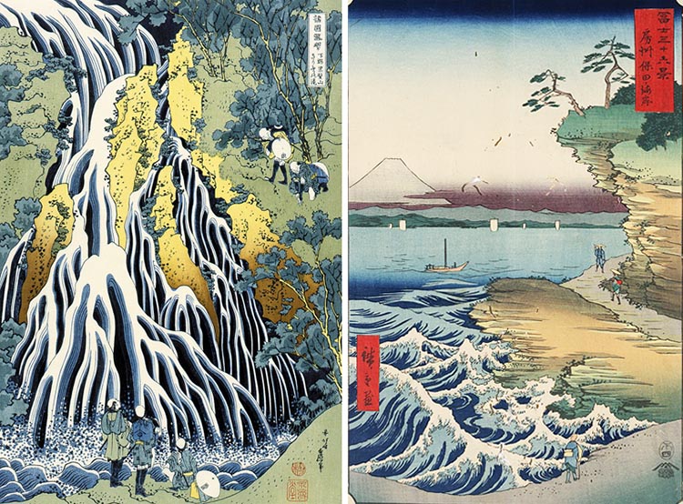 Comparison of works by Katsushika Hokusai and Utagawa Hiroshige