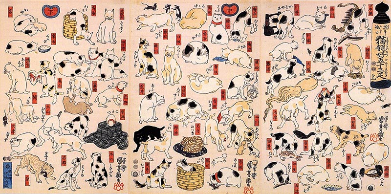Utagawa Kuniyoshi "Cats Suggested as the Fifty-three Stations of the Tokaido Road"